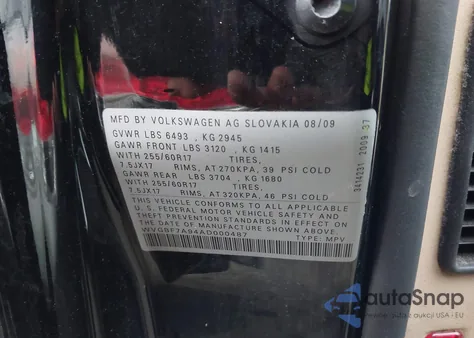 2010 Volkswagen Touareg Vr6 Fsi из США, поврежденный, VIN WVGBF7A94AD000487